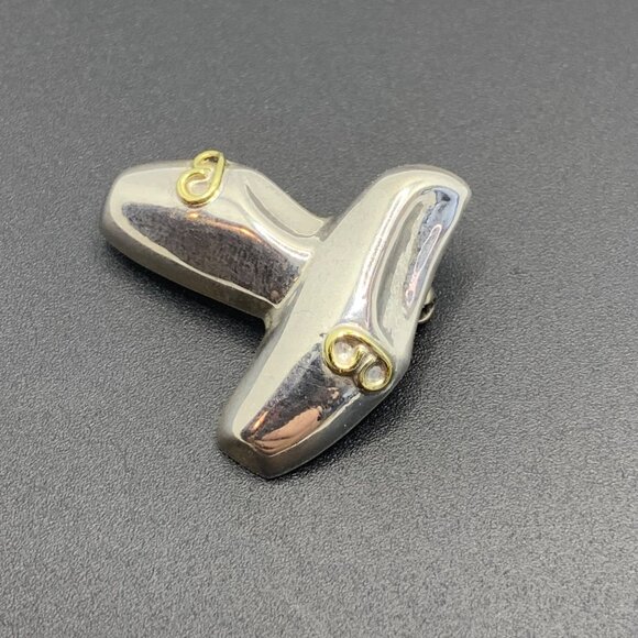 Vintage Sterling Silver 925 Toe Shoe Brooch Ballet Slippers Pin 1" by 1" - Picture 3 of 7